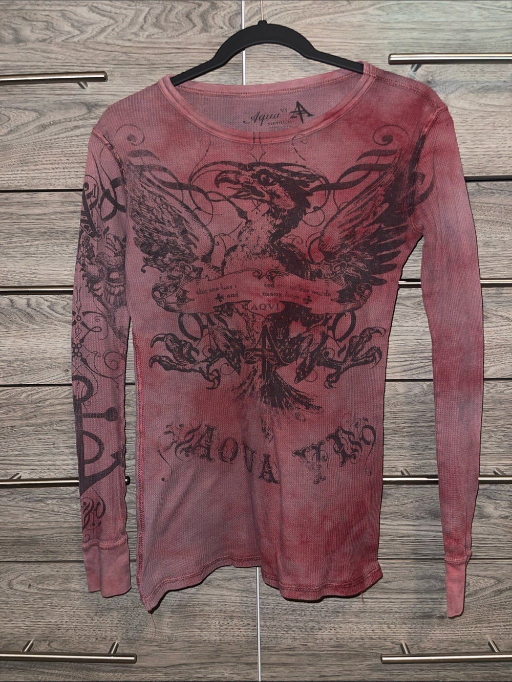 Aqua Maroon-Red Graphic Long-Sleeve Scoop Top